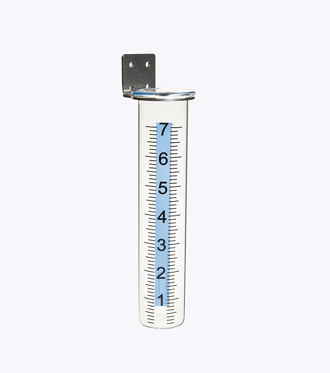 7" Capacity Rain Gauge Outdoor, Accurate Glass Tube Best Rated with Stainless Steel Mounting Rack Holder, Post Mount Rain Gauge for Yard Garden Outdoor Home (Style B)