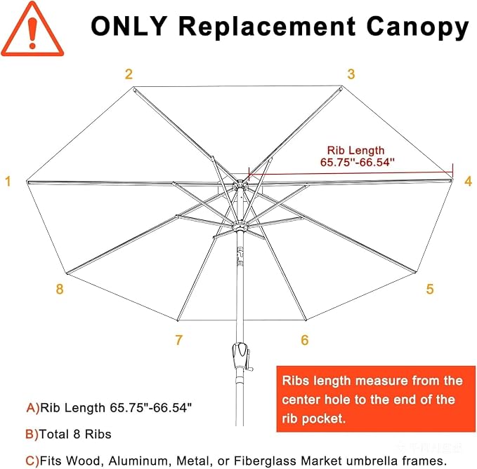 MASTERCANOPY Patio Umbrella 11 ft Replacement Canopy for 8 Ribs-Blue Canopy Only