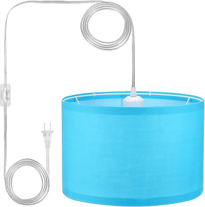 PATIKIL Plug in Pendant Light, 15Ft Rope Cord Hanging Lamp Fixture with ON/Off Switch, Fabric Shade E26/E27 Bulb Socket for Bedroom Kitchen Living Room, Light Blue