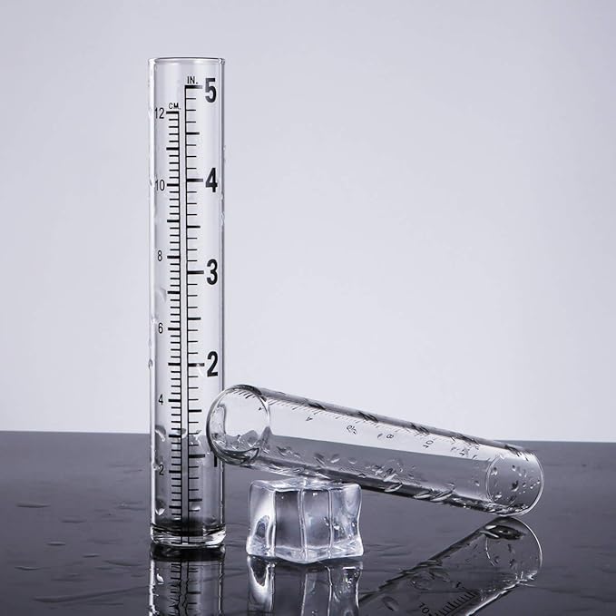 LIOOBO Glass Rain Gauge Replacement Tube 5" Clear Rain Meter Cylinder with Easy-Read Scale, Outdoor Weather Gauge Refill for Yard Garden