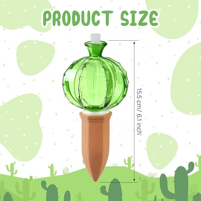 Teenyyou 3 Set Glass Self Watering Globes with Terracotta Self Watering Spike 12 oz Large Glass Waterer Bulbs Automatic Water Planter Insert Plant Water Device for Indoor Outdoor Plant(Green,Cactus)