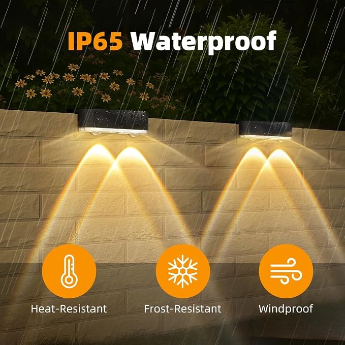 Peasur 12 Pack Solar Fence Lights Outdoor, Deck Light Solar Powered, IP65 Waterproof Led Riling Solar Lights for Outside Step Yard, Warm White