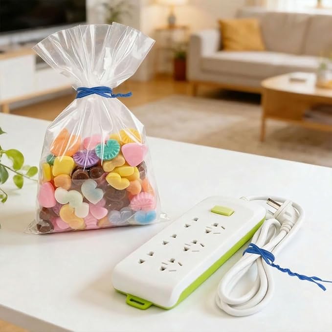 200 PCS Twist Ties for Plants, 7.8 Inch Garden Twist Ties Reusable Blue Cable Tie with Rugged Metal Innercores for Bread Cake Pop Candy Bags Cable Organization Christmas Tree Gardening Decor