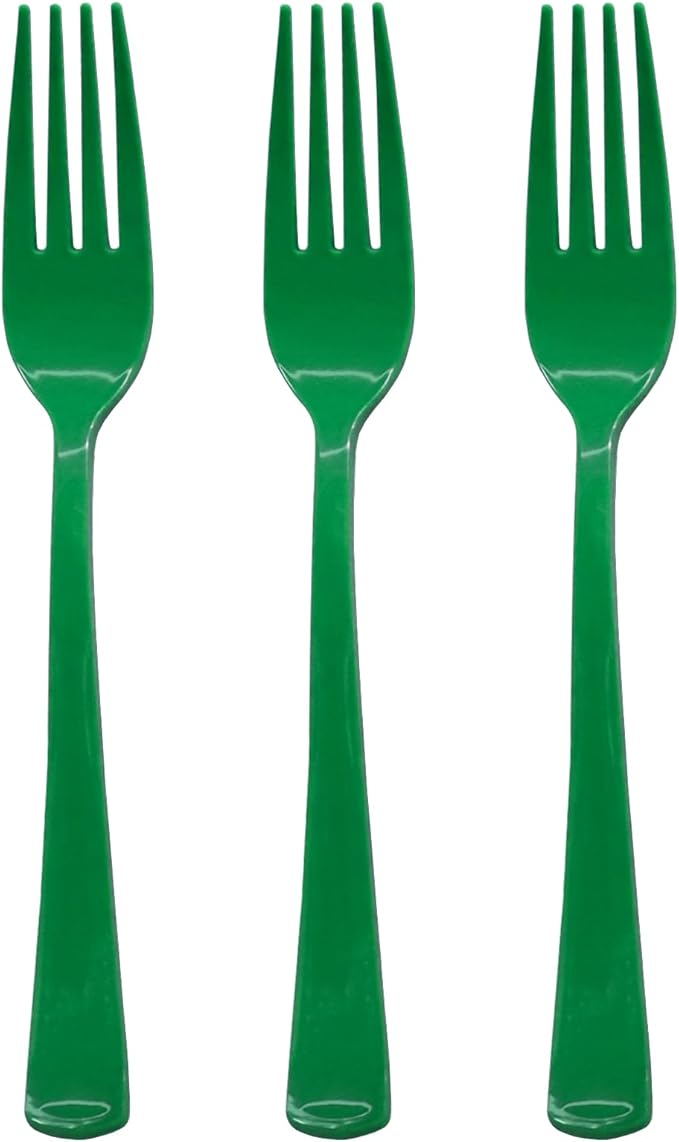 50 Pcs Green Plastic Forks Green Plastic Silverware Disposable Cutlery Heavy Duty 50 Forks for Birthday, St Patrick's Day, Graduation Party, Picnic