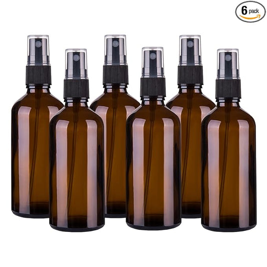 Hydior 4oz Amber Glass Spray Bottle for Essential Oil, Empty Fine Mist Spray Bottle, 6 Pack