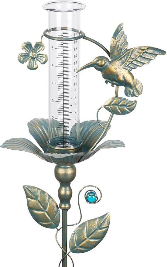 shumi Rain Gauge Outdoor Hummingbird, Upgraded Glass Rain Gauge Outdoors Best Rated, Freeze Proof Adjustable Height Rain Gauges for Yard Garden Decor, Gardening Gifts for Women