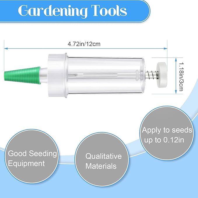 Seeding Tool, Gardening Sower Planter Set of 6, Precision Seed Dispenser, Adjustable Planter Tool for Garden Flowers and Vegetables, Spreader with Seedlings Dibber and Widger