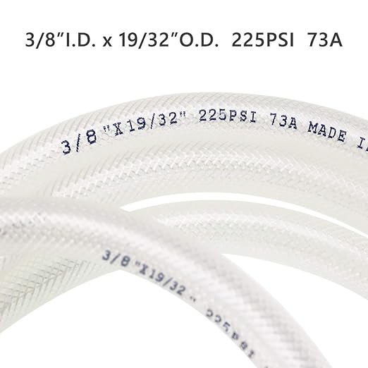 3/8" ID x 50 Ft High Pressure Braided Clear PVC Vinyl Tubing Flexible Vinyl Tube, Heavy Duty Reinforced Hose Tubing, BPA Free and Non Toxic