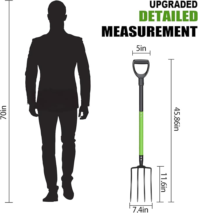 GARDENWORK Garden Fork,45-Inches Pitch Fork with Steel Y-Grip,Heavy Duty Gardening Spading Fork,4 Metal Tine,Compost Fork,Digging Fork