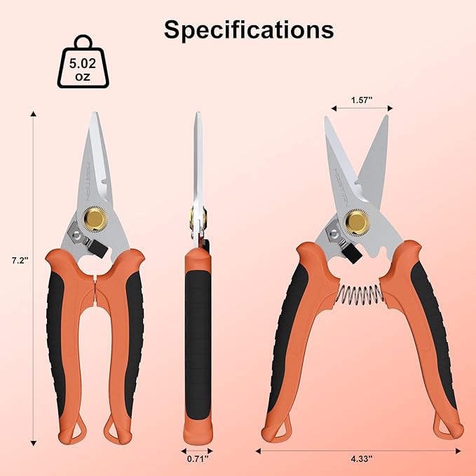 7”Heavy-Duty Garden Shears- Handheld Plants Pruning Shears for Gardening, Japanese Stainless Steel Garden Scissors for Cutting Branches, Flower, Rose