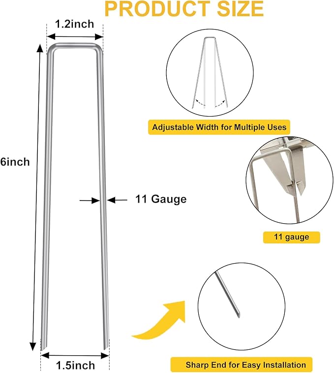 5000 Pack 6 Inch Landscape Staples Bulk, Galvanized Garden Stakes 11 Gauge U-Shaped Pins Tent Stakes Yard Ground Staples for Landscaping Fabric, Lawn, Turf, Fence, Plant Cover, Irrigation