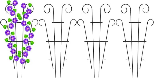 Mklsit 4 Pack 23'' Metal Garden Trellis for Climbing Plants Outdoor, Indoor Plant Trellis Support for Potted Plants, Rustproof Pot Trellis for Houseplant Flower Vines Ivy, Wave Shape, Black