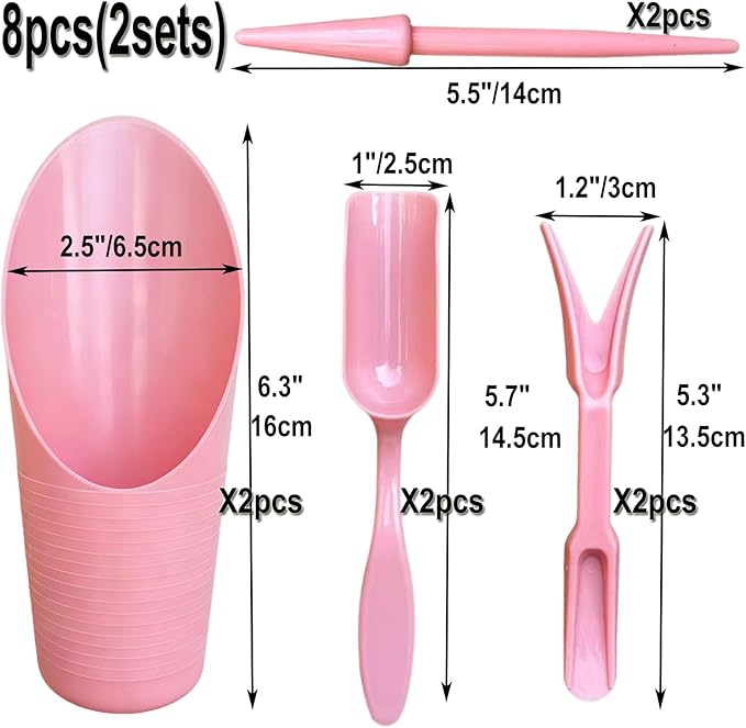8Pcs Set Mini Garden Shovel Hand Tools Transplanting Potting Tool Set Indoor Soil Spoon Scoop Plastic Kits (Pink-8pcs Set)