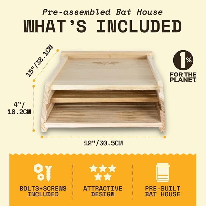 WildYard Cedar Bat House Kit - 2 Chamber, Holds 75 - Weatherproof Bat Shelters for Outdoors - Simple Installation Kit & Outdoor Shelter - Wildlife House for Patio & Colony Attraction
