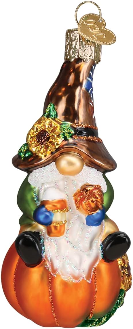 Old World Christmas Fall Harvest Gnome Glass Blown Ornament for Christmas Tree, Handcrafted Holiday Decoration, Gnome Collection