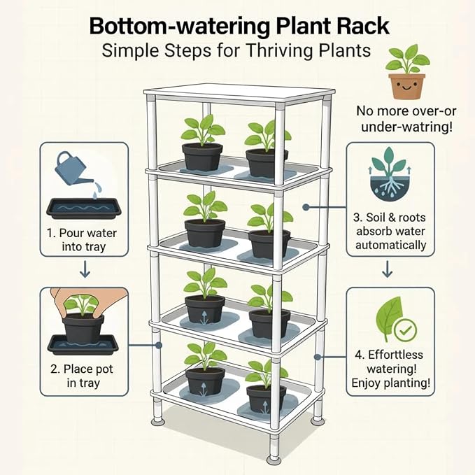 RooTrimmer 5-Tier Seed Starter Trays, Plant Stand, with Bottom-Watering Design–Shelf for Indoor Outdoor Seedling Sprouting Greenhouse, Space-Saving for Small Cell Trays & Nursery Pots, White