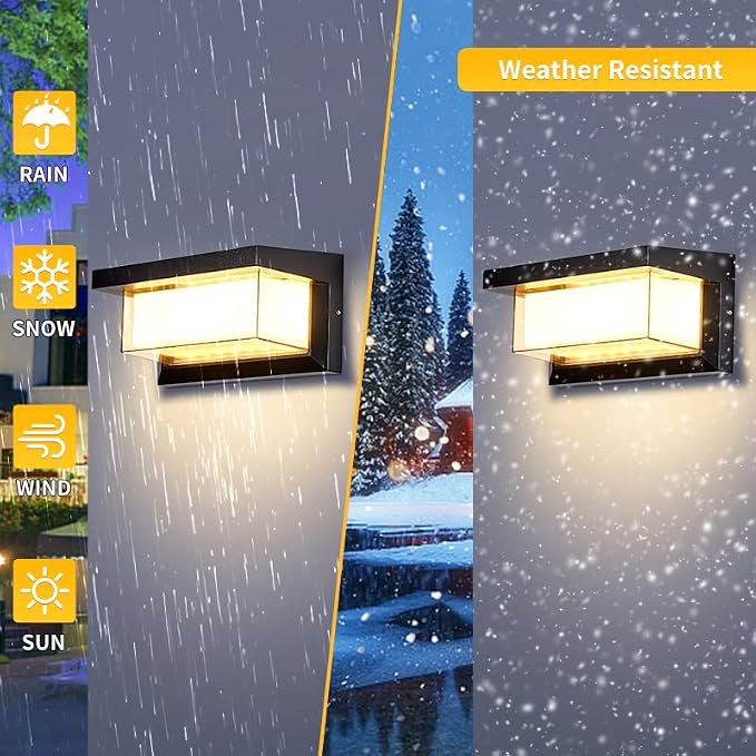 LED 18W Minimalist Horizontal Rectangular Outdoor Wall Sconce Light, Black, Warm White, IP64 Waterproof, Patio, 10.24 x 4.81 x 4.81 Inches