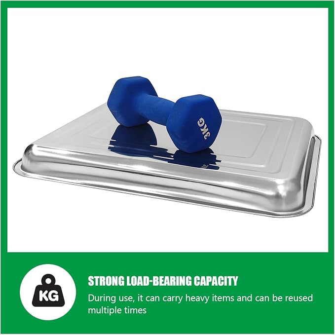 RooTrimmer 5 Pack Large Stainless Steel Seedling Trays, Heavy Duty Metal Water Catch Trays for Nursery Pots-Transplant, Seed Germination & Propagation Flats (17.5 inch×13.56 inch, 1.18" Height)
