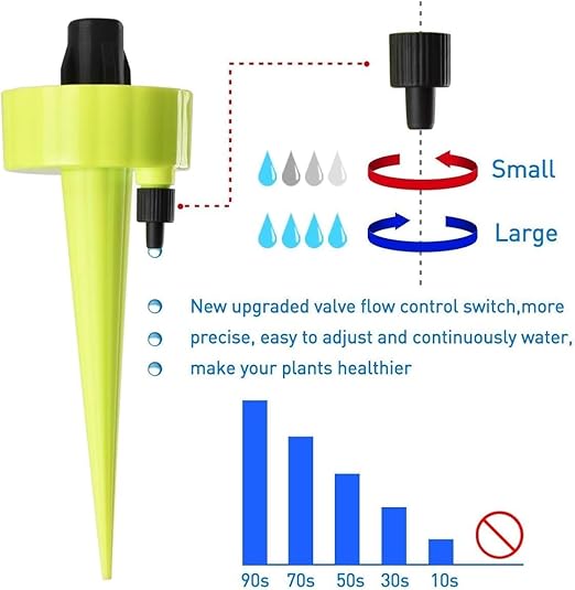 Self Watering Spikes,Plant Waterer,New Upgraded Plant Watering Devices, Automatic Vacation Drip Irrigation Watering Bulbs Globes Stakes System with Slow Release Control Valve Switch (6Pcs)
