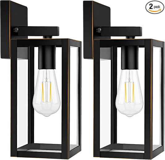 2-Pack Outdoor Lights for House, Waterproof Bronze Exterior Light Fixtures with Clear Glass, Anti-Rust Outside Wall Lanterns Sconces, Front Porch Lights for Garage Doorway, Bulbs Not Included
