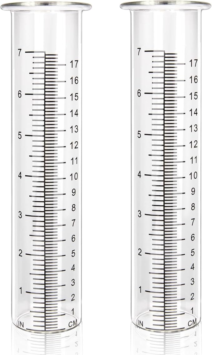 2 Pack Glass Rain Gauge, 8.25 x 2.25 Inches, 7 Inch Capacity, Clear Tube with Measurement Markings