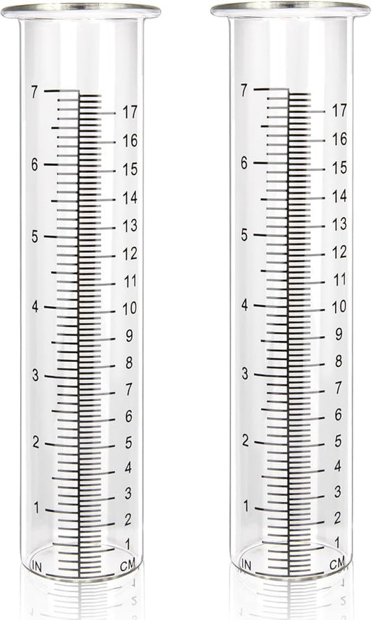 2 Pack Glass Rain Gauge, 8.25 x 2.25 Inches, 7 Inch Capacity, Clear Tube with Measurement Markings
