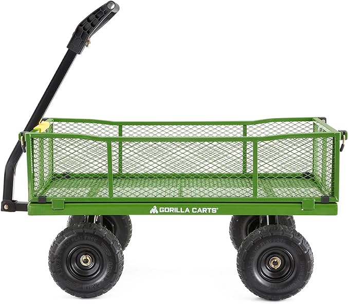 Gorilla Carts Steel Utility Garden Cart with No-Flat Tires, 4 Cubic Feet, 800-Pound Capacity, Green, Amazon Exclusive