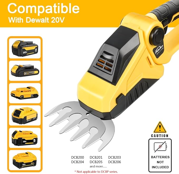 Cordless Hedge Trimmer Compatible with Dewalt 20V Battery (No Battery) 2 in 1 Bush Trimmer & Grass Shears 90° Adjustable Head Electric Grass Trimmer for Yard, Garden and Lawn