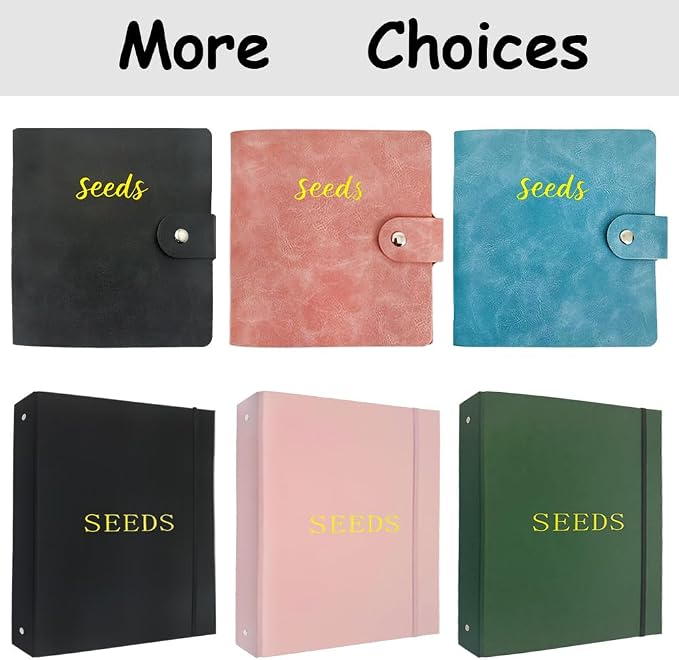Extra Large Seed Storage Organizer Binder,3 Ring Seed Packet Organizer with 200 Pockets(50 Pack Clear Sheet Protectors), Garden Seed Holder Book for Envelopes, Seed Saving Keeper, Black