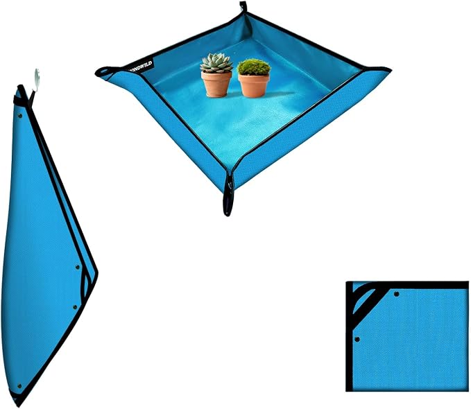 Plant Transplanting Mat - Thickened Waterproof Potting Mat, Succulent Gardening Mat, Portable Repotting Mat for Mess Control (PVC-Blue 29.5" x 29.5")