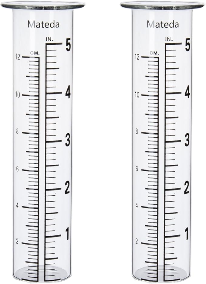 5" Capacity Rain Gauge Glass Replacement Tube, Lip Design, Great for Yard Garden Outdoor Home (2 Pack)