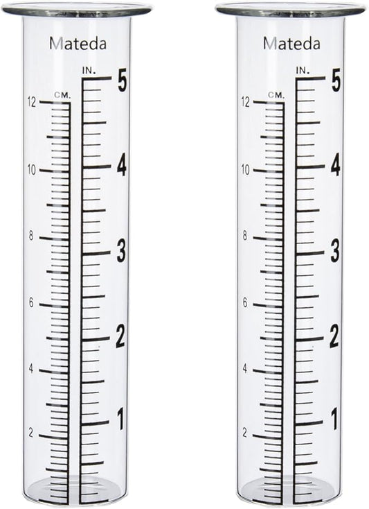 5" Capacity Rain Gauge Glass Replacement Tube, Lip Design, Great for Yard Garden Outdoor Home (2 Pack)