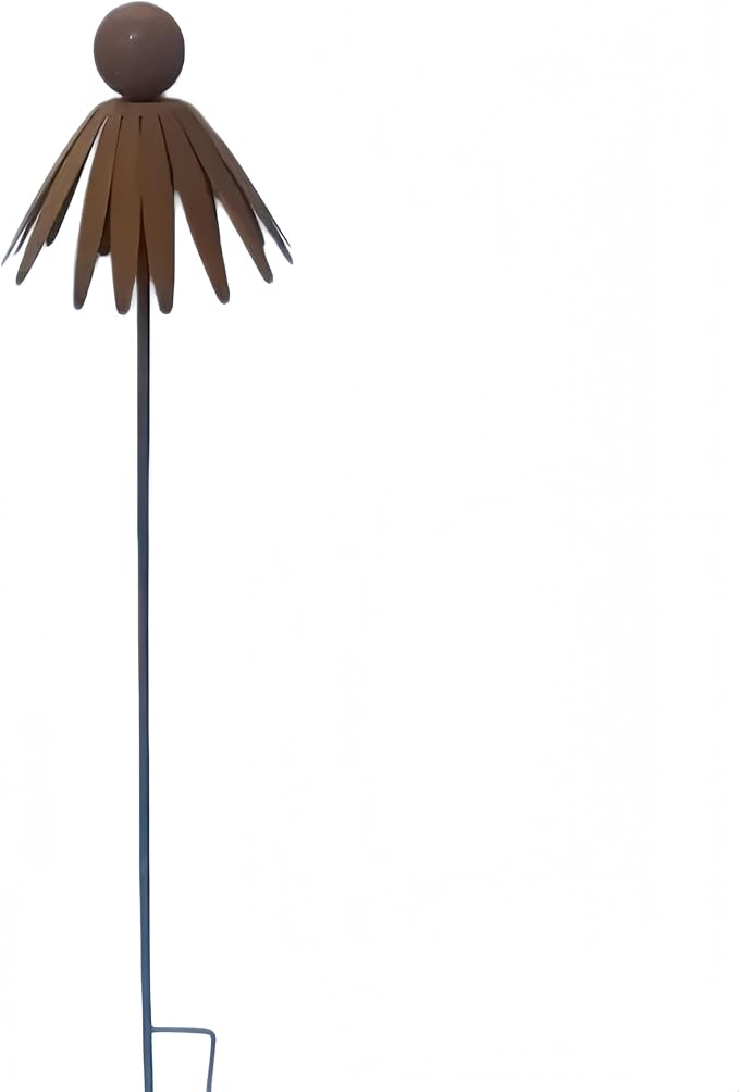 Rustic Metal Coneflower Garden Stakes, Set of 3, Rusted Iron Daisy Yard Art, 30.71x5.12 Inch, Weather-Resistant Lawn Pathway, Patio Decor (Bronze)