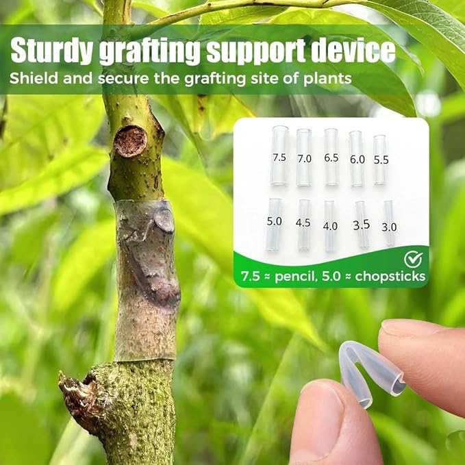 Silicone Grafting Sleeves for Fruit Trees,3-7.5MM High-Elastic Clear Plant Grafting Tubes,Professional Grafting Repair Tape for Fruit Trees, Plants, Broken Stem, Floral,Promotes Tree Healing (150PCS)