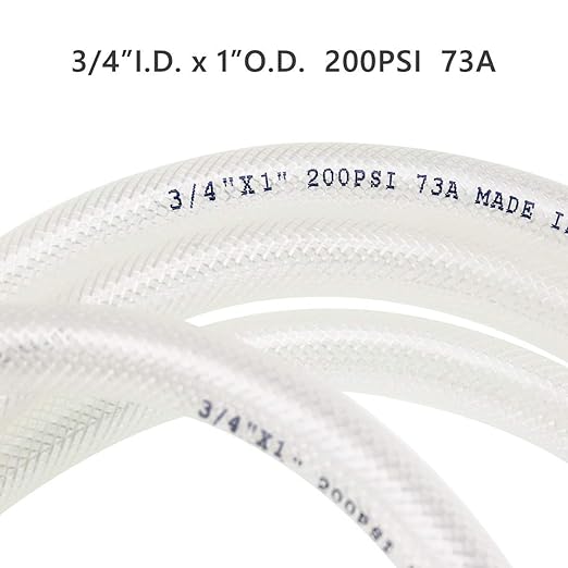 3/4" ID x 10 Ft High Pressure Braided Clear PVC Vinyl Tubing Flexible Vinyl Tube, Heavy Duty Reinforced Hose Tubing, BPA Free and Non Toxic