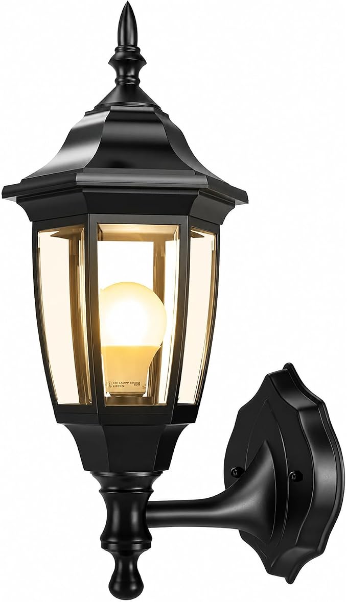 EMART Outdoor Porch Light，Exterior Waterproof Wall Light Fixtures, Special Handling Anti-Corrosion Plastic Material, Wall Mount Lantern for Backyard, Garage, Front Porch -Black(Bulb Included),1 Pack