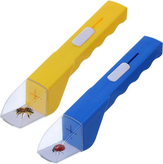 2 Pcs DelloidMaz Insect Catcher Small Animals Catcher Nature Exploration Tool to Capture Butterflies Bees Ladybugs Spiders Bug Catcher for Boys and Girls, Blue and Yellow (2)