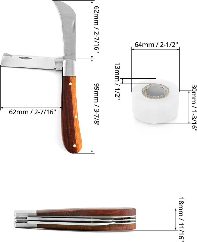 QWORK Gardening Grafting Cutter, Manual Grafting/Pruning Cutter, Plant/Fruit Tree Budding Tool with 2 Plants Repair Tapes for Floral Fruit Tree