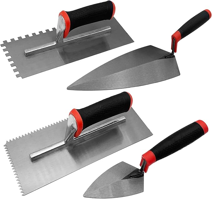 Concrete Tools 4pcs/Set,Plastering Trowel 2pcs, Masonry Trowels 2pcs, Masonry Hand Kit for Wall Floor Tiling Installation