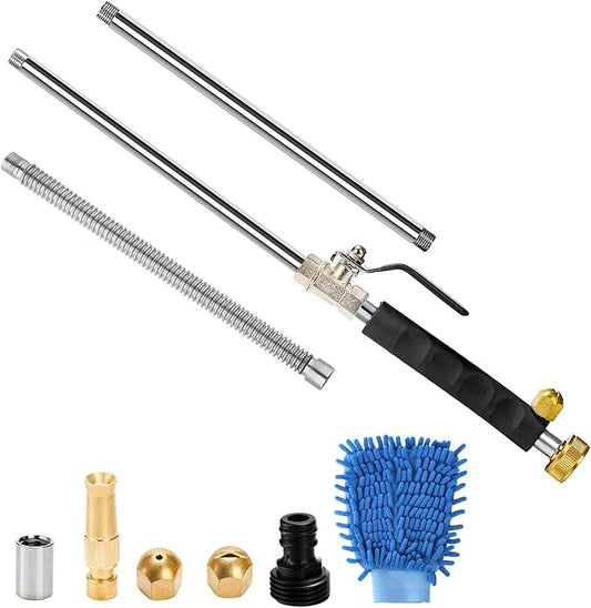 Hbaushun High Pressure Power Washer Wand, Hydro Jet Water Wand Pressure Sprayer,Flexible Garden Watering with 3 Nozzle Universal Hose End,for Car Pet Window Patio Gutter Cleaning Black