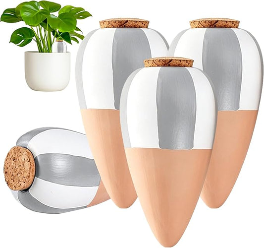4 Pack Terracotta Watering Spikes, Plant Watering Devices Wine Bottle Automatic Plant Self Watering Spikes for Vacations, Clay Self-Watering Stakes for Indoor Outdoor Plants