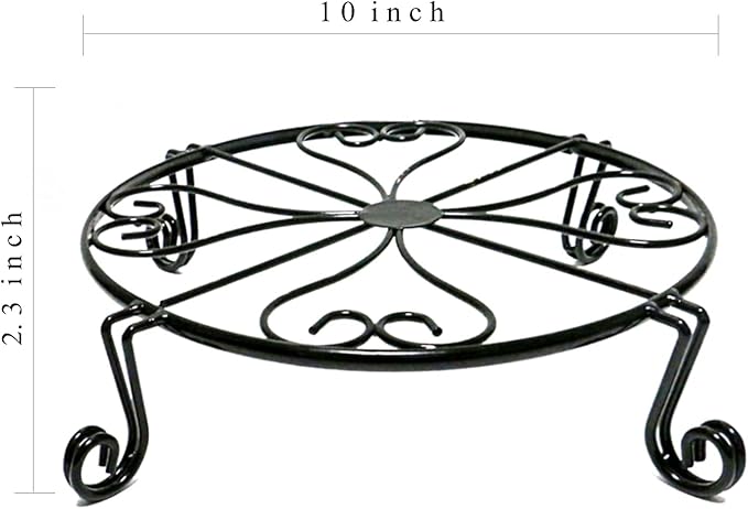 NSYOOMH 2 pack 10" Rustproof Black Metal Plant Stands Heavy Duty Plants Holder Outdoor Indoor, Round Wrought Iron Sturdy Flower Planter Pot Stand, Corner Gardening Inside Potted Plant Risers - 10Inch