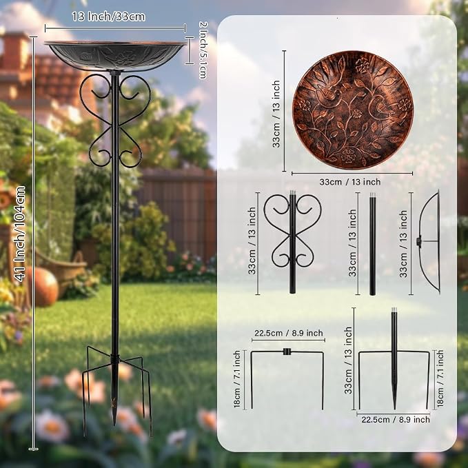 Metal Bird Bath for Outside,41 Inches Cast Iron Outdoor Bird Bath Bowl Birdbath & Standing Bird Feeder for Garden Yard Lawn Decor