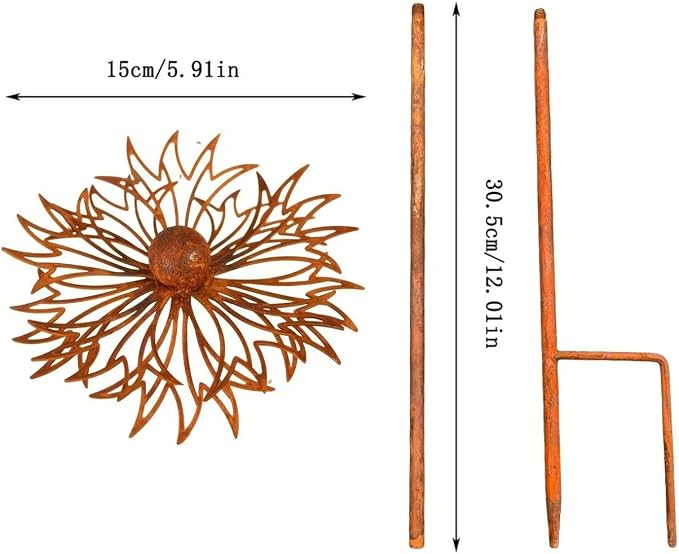Set of 2 Vintage Rusty Cornflower Statues Stake 12 Inch Metal Artistic Wire Art Decor Rustic Garden Sculptures for Lawns Yard Patio Home Farmhouse Decoration (Bronze) (Coffee)