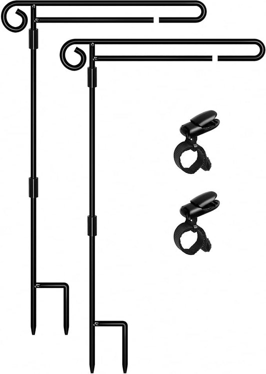 HOOSUN Garden Flag Stand Holder Easy to Install Strong and Sturdy wrought iron Pole Fits Mini Flag 12.5" x 18" no need Extra accessories to fixed flag,Garden flag pole without flag