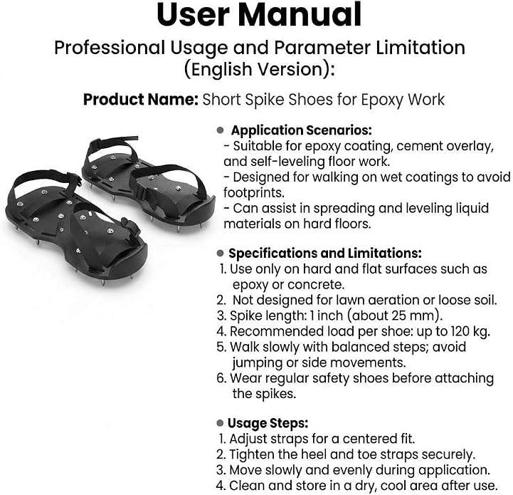QWORK Gunite Spiked Shoes With 3/4” Short Spikes Perfect For Epoxy Floor, Overlays, Cover Installation, Green Color (Pair)
