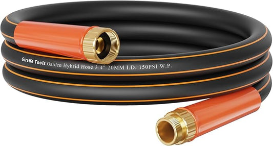 Giraffe Tools Garden Hose 100ft x 3/4", Heavy Duty Water Hose, Flexible, Hybrid Lightweight Hose, Male to Female Fittings, Burst 600 PSI