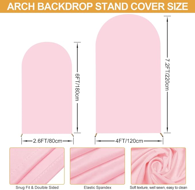 SuuWoee Metal Arch Backdrop Stand Set of 2 With Pink Cover (7.2FT+6FT) Gold Wedding Arch Stand Balloon Arched for Birthday Party Baby Shower Graduation Ceremony Decoration
