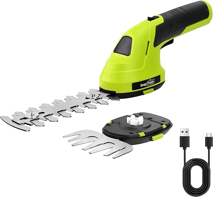 SnapFresh Cordless Grass Shears & Hedge Trimmer, 2-in-1 Handheld Electric Lightweight Hedge & Shrub Trimmer with Battery for Garden Yard Lawn, 2.0Ah Battery & USB-C Charging Cable Included