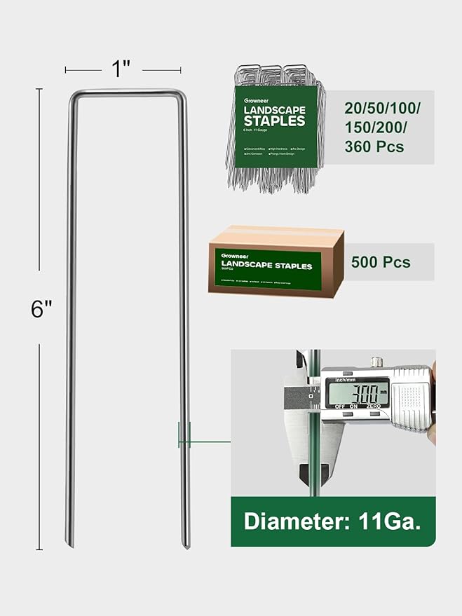 GROWNEER 50 Pack Landscape Staples 6 Inch Heavy Duty Hot-Dip Galvanized Steel Garden Stakes U-Shaped Weed Barrier Spikes Metal Ground Pins for Lawn and Yard Landscaping